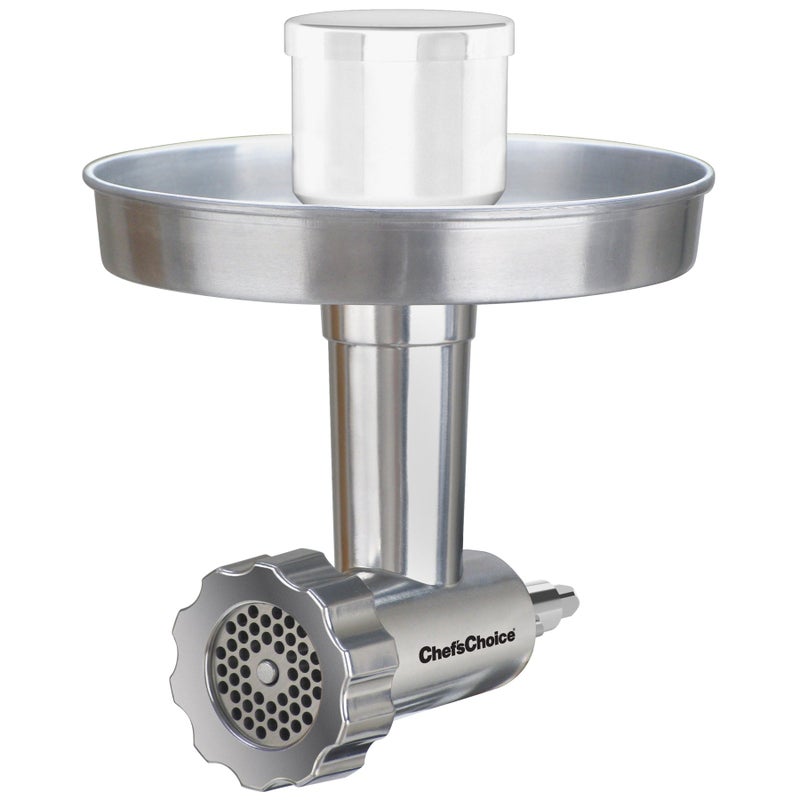 CHEF'S CHOICE Chefâ€™sChoice 796 Premium Food Grinder Attachment Designed to fit KitchenAid Stand Mixers, Silver,2 piece set - Image 1