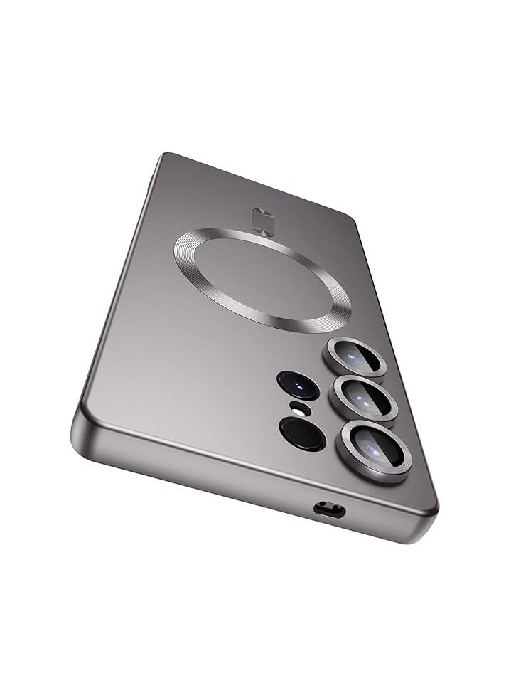 Case Cover Compatible with Magnetic for Samsung Galaxy S25 Ultra Case [Compatible with MagSafe][Built-in Camera Lens Protector] Slim Soft Silicone Bumper Shockproof Metallic Luster (Titanium Gray) - Image 1