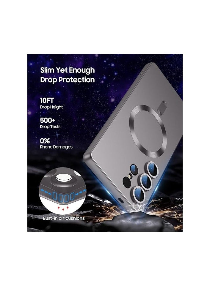 Case Cover Compatible with Magnetic for Samsung Galaxy S25 Ultra Case [Compatible with MagSafe][Built-in Camera Lens Protector] Slim Soft Silicone Bumper Shockproof Metallic Luster (Titanium Gray) - Image 4