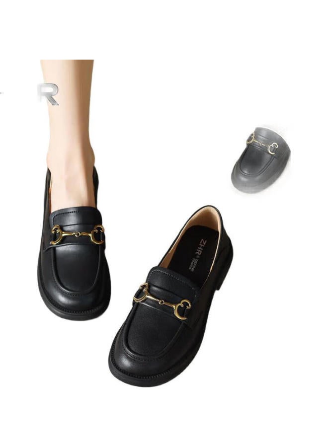 Zhr Women'S Single Shoes, Genuine Leather, British Style Loafers, Fashionable Two-Way Casual Women'S Shoes, Bt38, Black, Size 36 - Image 2