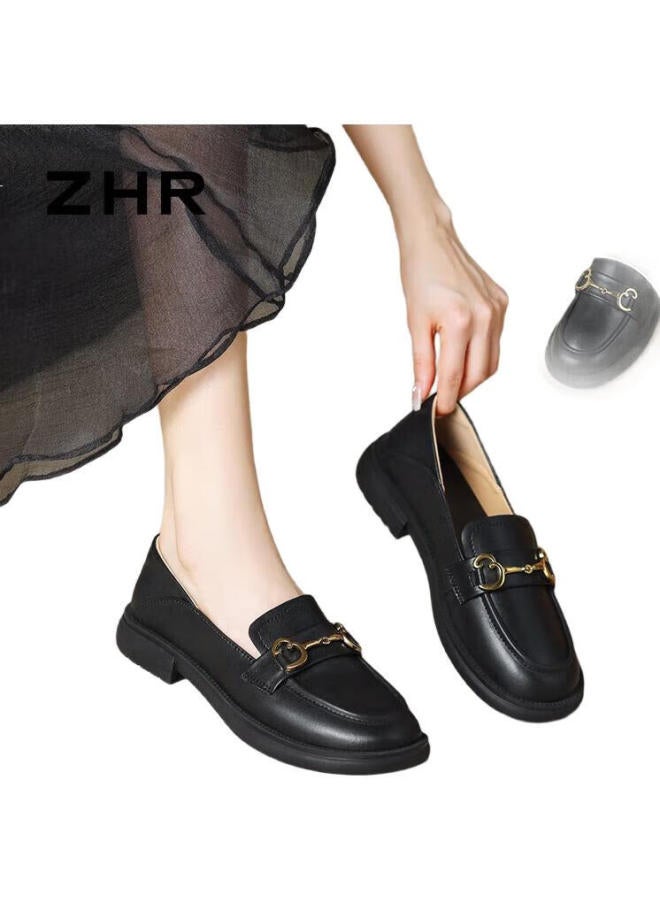 Zhr Women'S Single Shoes, Genuine Leather, British Style Loafers, Fashionable Two-Way Casual Women'S Shoes, Bt38, Black, Size 36 - Image 3