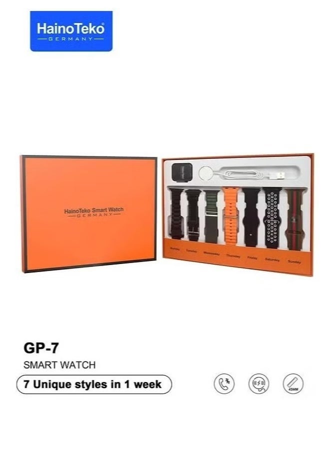 Haino Teko GP 7 Smart Watch with Seven Set Straps & Wireless Charger | Premium Fitness & Health Tracker for Men & Women | 1.5" HD Display, Heart Rate Monitor, Sleep Tracking, Notifications, Long Battery Life - Image 1