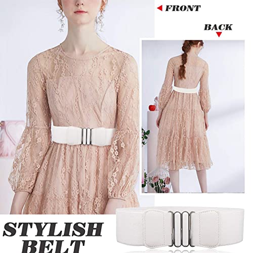 REDHORNS Fabric Elastic Waist Belt for Women Dresses Vintage Design Stretchy Wide Belt for Ladies Saree - Free Size (LD132J_White) - Image 4