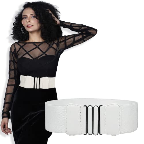 REDHORNS Fabric Elastic Waist Belt for Women Dresses Vintage Design Stretchy Wide Belt for Ladies Saree - Free Size (LD132J_White) - Image 5