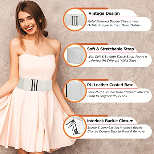 REDHORNS Fabric Elastic Waist Belt for Women Dresses Vintage Design Stretchy Wide Belt for Ladies Saree - Free Size (LD132J_White) - Image 2