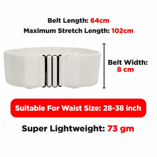 REDHORNS Fabric Elastic Waist Belt for Women Dresses Vintage Design Stretchy Wide Belt for Ladies Saree - Free Size (LD132J_White) - Image 3