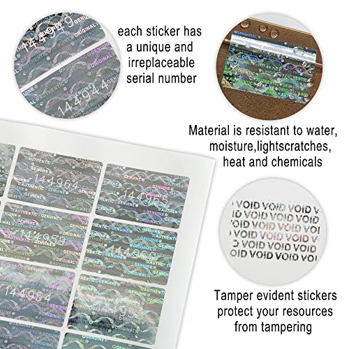 TLK&FBB 1.18X0.79 inch Silver High Security Tamper Evident Seal Warranty Void Original Genuine Authentic Hologram Labels/Stickers w/Unique Sequential Serial Numbering Tamper Proof Stickers（500） - Image 3