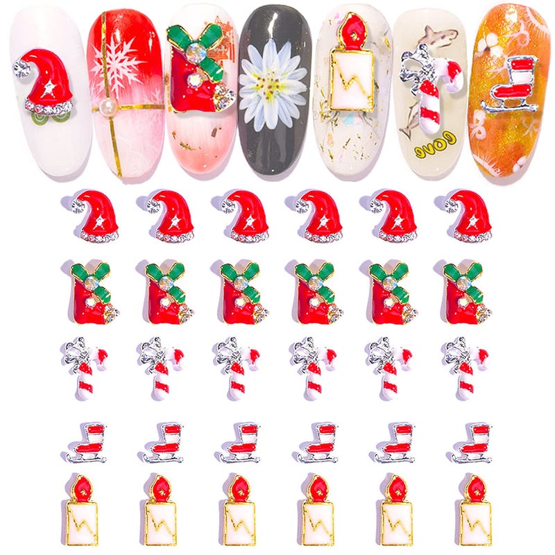 WOKOTO WOKOTO 30pcs Christmas Nail Charms for Nail Art 3D Nail Jewels for Acrylic Nails Christmas Hat Socks Candy Canes Nail Jewels for Nail Art Charms for Nails 3D Nail Charms Christmas Nail Art Gems 