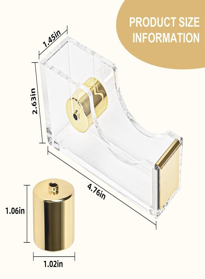 MATEPLUS Clear Desktop Tape Dispenser, Modern Acrylic Tape Dispenser Kit, 1 Inch Core Desktop Adhensive Tape Cutter Holder for Office Desk, Home, School-Gold - Image 4