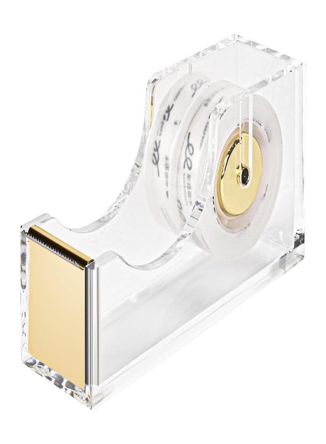 MATEPLUS Clear Desktop Tape Dispenser, Modern Acrylic Tape Dispenser Kit, 1 Inch Core Desktop Adhensive Tape Cutter Holder for Office Desk, Home, School-Gold - Image 1