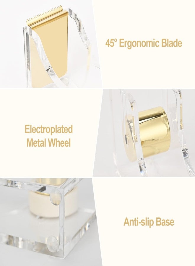 MATEPLUS Clear Desktop Tape Dispenser, Modern Acrylic Tape Dispenser Kit, 1 Inch Core Desktop Adhensive Tape Cutter Holder for Office Desk, Home, School-Gold - Image 2