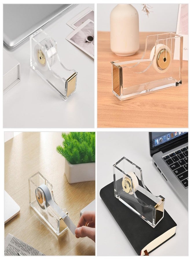 MATEPLUS Clear Desktop Tape Dispenser, Modern Acrylic Tape Dispenser Kit, 1 Inch Core Desktop Adhensive Tape Cutter Holder for Office Desk, Home, School-Gold - Image 5