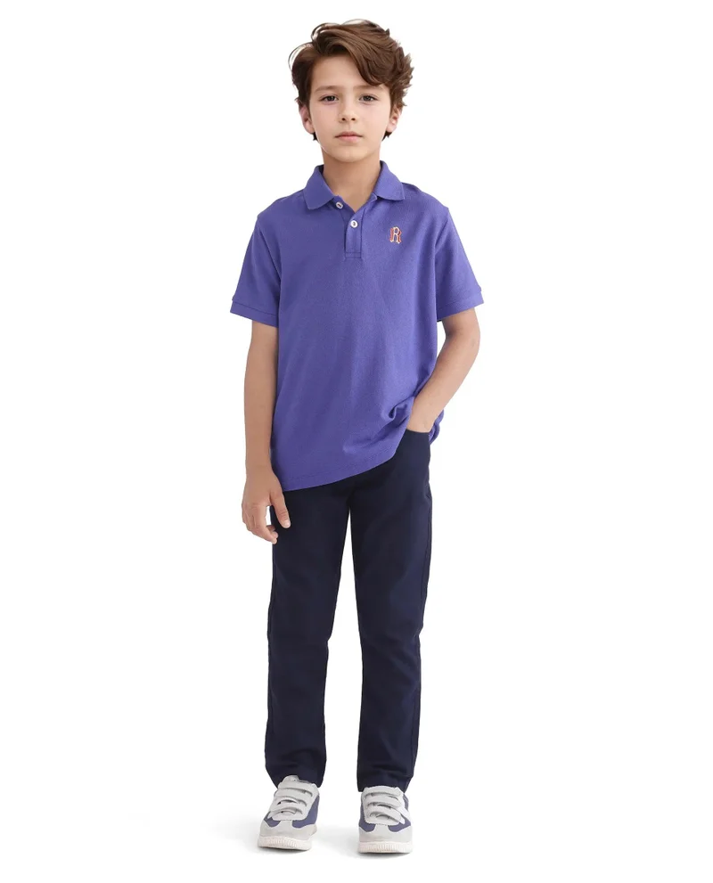 Rare Ones Rare Ones Kids Orik Purple Cotton Short Sleeve Embroidered Regular Fit Polo