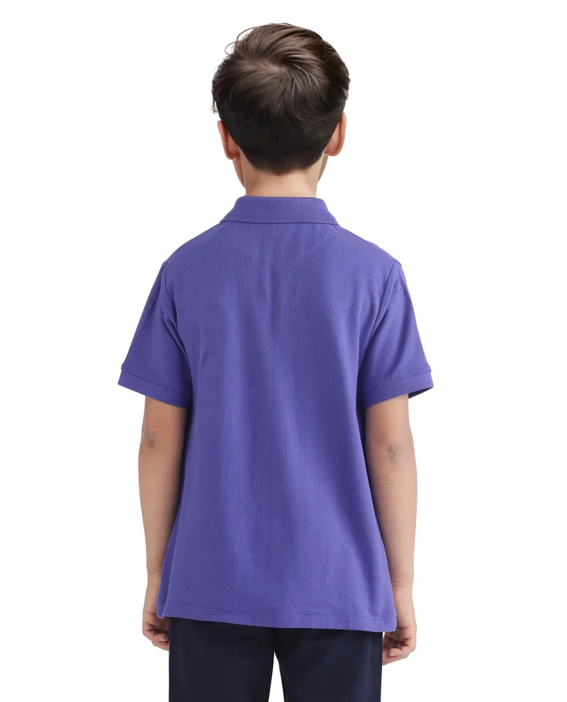 Rare Ones Rare Ones Kids Orik Purple Cotton Short Sleeve Embroidered Regular Fit Polo