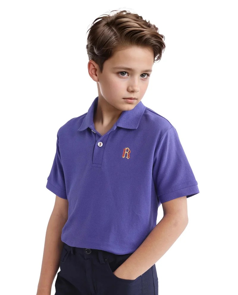 Rare Ones Rare Ones Kids Orik Purple Cotton Short Sleeve Embroidered Regular Fit Polo