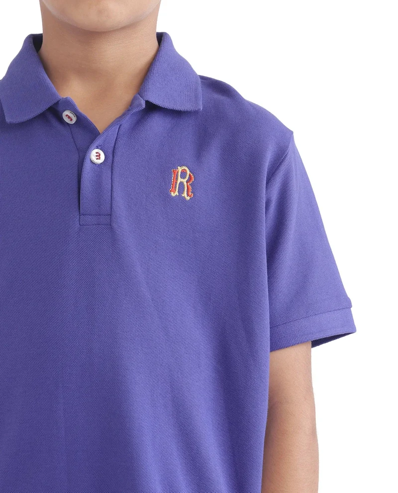 Rare Ones Rare Ones Kids Orik Purple Cotton Short Sleeve Embroidered Regular Fit Polo