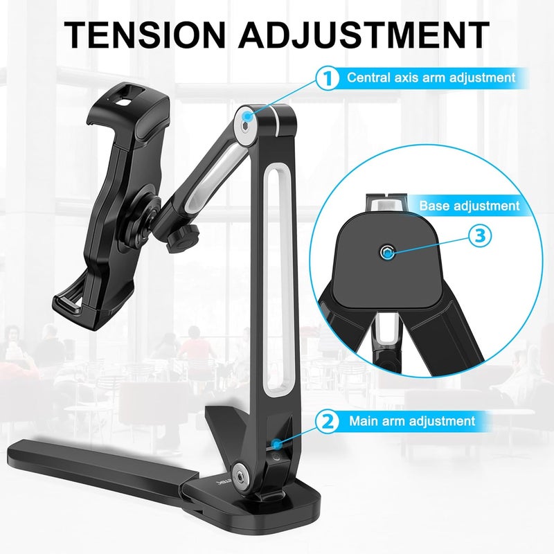 AboveTEK iPad Wall Mount, 3 in 1 Highflex 360° Under Cabinet iPad Mount for Kitchen, Tablet Celling Under Counter Holder, Kitchen iPad Stands Fits 4.7" to 13.5" iPad, Mini, Air, Surface Pro - Black - Image 5