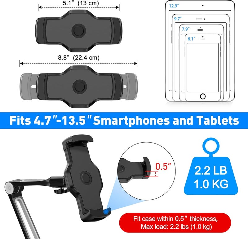 AboveTEK iPad Wall Mount, 3 in 1 Highflex 360° Under Cabinet iPad Mount for Kitchen, Tablet Celling Under Counter Holder, Kitchen iPad Stands Fits 4.7" to 13.5" iPad, Mini, Air, Surface Pro - Black - Image 3