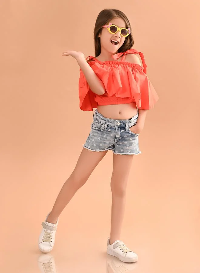 ليل بيكس Cold Shoulder Sleeves Layered Crop Top by Styli