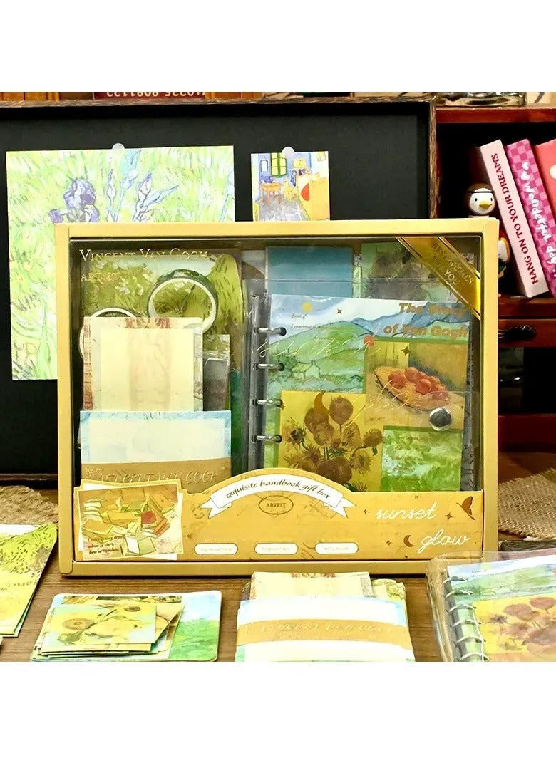 كيارا فني ريترو النمط الأوروبي اليقين كتيب هدية مربع مجموعة بسيطة فان غوخ اللوحة الزيتية كتيب أداة مجموعة المواد - Image 1