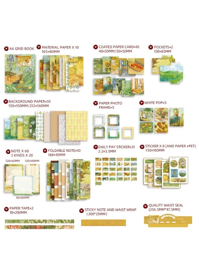 كيارا فني ريترو النمط الأوروبي اليقين كتيب هدية مربع مجموعة بسيطة فان غوخ اللوحة الزيتية كتيب أداة مجموعة المواد - Image 2