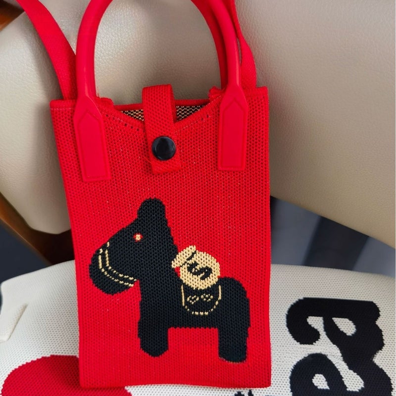 Texted Handbag Girl Love 2025 Mobile Phone Bag Wool Knitted Small Square Bag Crossbody Bag - Image 5
