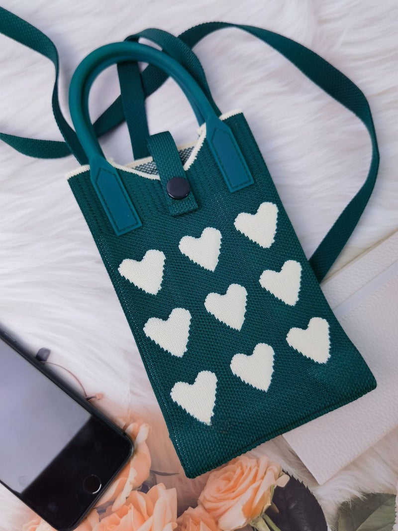 Texted Handbag Girl Love 2025 Mobile Phone Bag Wool Knitted Small Square Bag Crossbody Bag - Image 1
