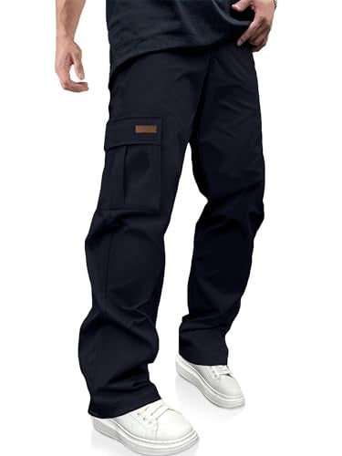 PLEPAN Men's Sweat Pants Casual Cargo Pants Drawstring Hiking Pants Workout Tactical Joggers Sweatpants for Men Blue Large - Image 1