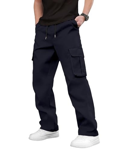 PLEPAN Men's Sweat Pants Casual Cargo Pants Drawstring Hiking Pants Workout Tactical Joggers Sweatpants for Men Blue Large - Image 2