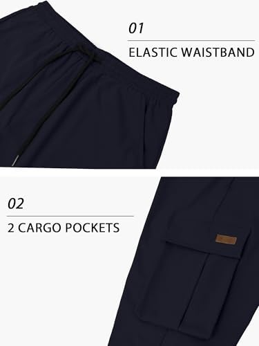 PLEPAN Men's Sweat Pants Casual Cargo Pants Drawstring Hiking Pants Workout Tactical Joggers Sweatpants for Men Blue Large - Image 5