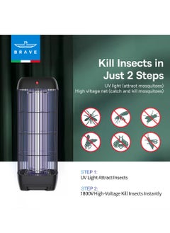 Brave High Power Mosquito Killer Lamp & Fly Trap, Smart Pest Control Device for Indoor & Outdoor Use, Effective in Killing Flying Insects, 15W Power & 1800V Electric Strike, Mosquito Fly Trap, 100% Original Insect Killer Device, High Power UV Mosquito Trap, Perfect for Home, Patio, Garden, Kitchen, Office, Camping, Durable Design, 24/7 Protection (Black)  - Image 3