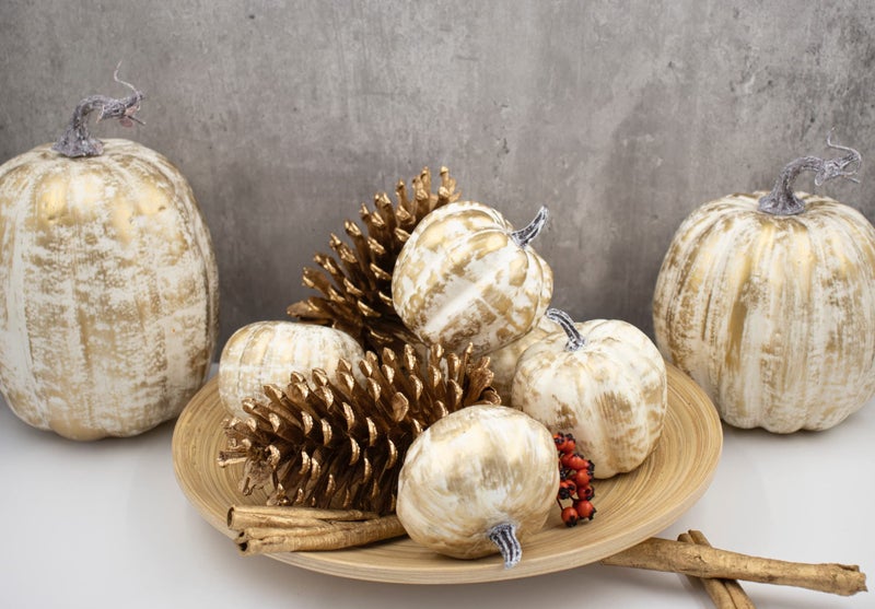 Fsforcar Gold Pumpkins, 12 PCS Thanksgiving Table Decorations for Home, Golden Brushed Rustic Artificial Pumpkin Set Decor for Fall Autumn Harvest Festival, Thanksgiving, Wedding, Outdoor Use - Image 5