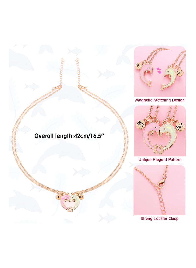 Zikra BFF Necklaces 2PCS Friendship Magnetic Necklaces Best Friends Gold Dolphin Pendant Chain Necklaces for Girls Women Friendship Jewelry Gifts for Kids - Image 3