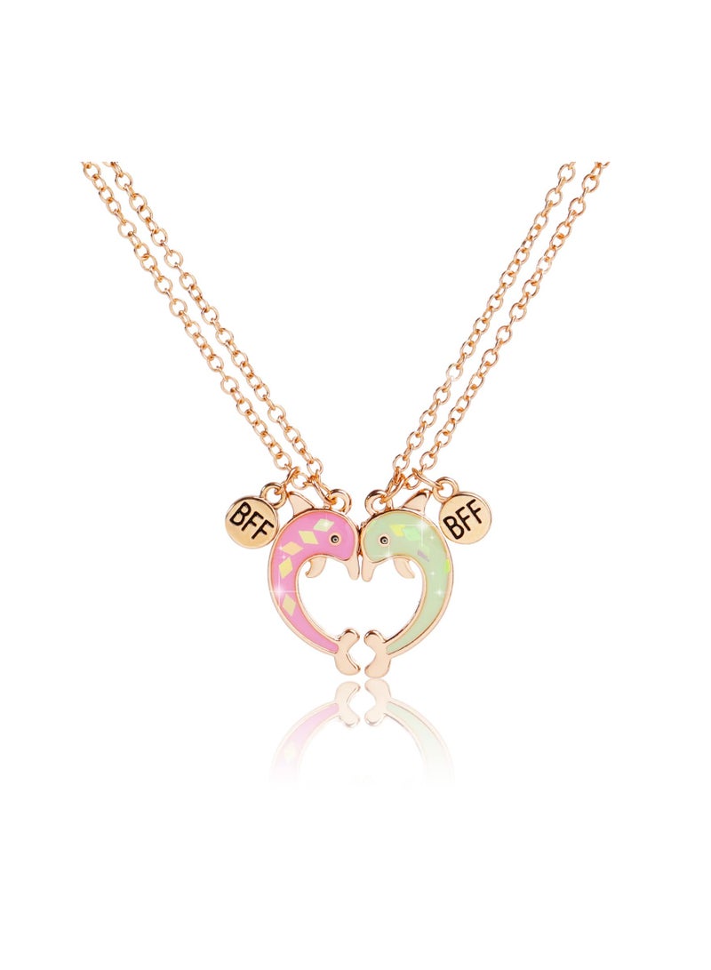 Zikra BFF Necklaces 2PCS Friendship Magnetic Necklaces Best Friends Gold Dolphin Pendant Chain Necklaces for Girls Women Friendship Jewelry Gifts for Kids - Image 1