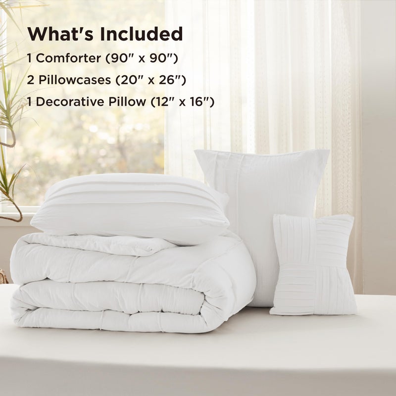 Bedsure White Queen Comforter Set - 4 Pieces Pinch Pleat Bed Set, Down Alternative Bedding Sets for All Season, 1 Comforter, 2 Pillowcases, 1 Decorative Pillow - Image 5