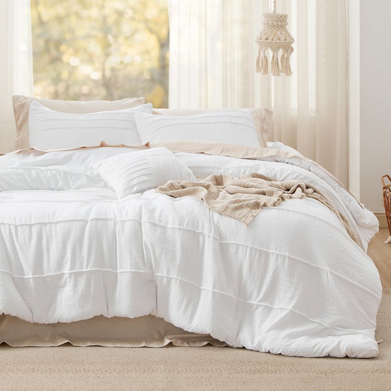 Bedsure White Queen Comforter Set - 4 Pieces Pinch Pleat Bed Set, Down Alternative Bedding Sets for All Season, 1 Comforter, 2 Pillowcases, 1 Decorative Pillow - Image 2