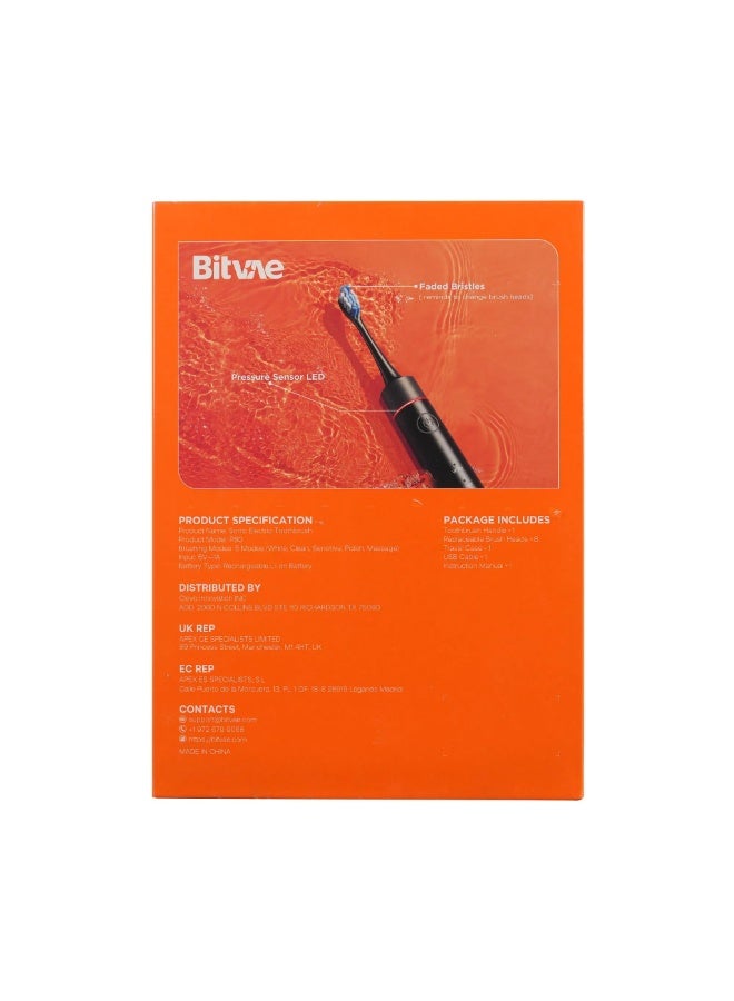 Bitvae Sonic Electric Toothbrush for Adults Black – Rechargeable Ultrasonic Tooth Brush with 5 Smart Modes, 8 Dupont Brush Heads, Fast USB Charging (2H), 30 Days Battery, Travel Case, IPX7 Waterproof, Soft “W” Shaped Bristles for Deep Cleansing, Whitening & Gum Care – Professional Dentist Recommended Toothbrush for Home, Travel & Office - Image 4