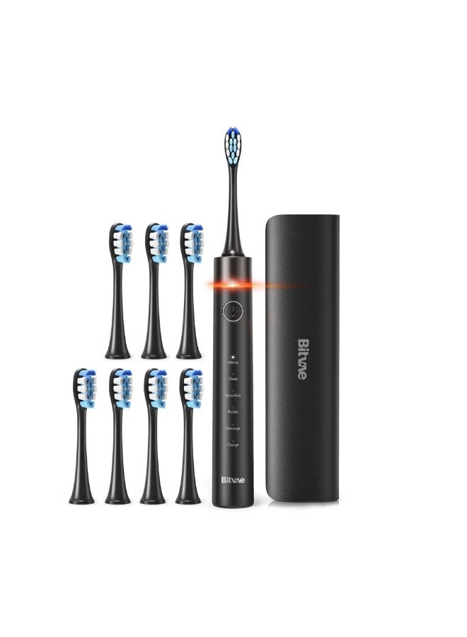 Bitvae Sonic Electric Toothbrush for Adults Black – Rechargeable Ultrasonic Tooth Brush with 5 Smart Modes, 8 Dupont Brush Heads, Fast USB Charging (2H), 30 Days Battery, Travel Case, IPX7 Waterproof, Soft “W” Shaped Bristles for Deep Cleansing, Whitening & Gum Care – Professional Dentist Recommended Toothbrush for Home, Travel & Office - Image 2
