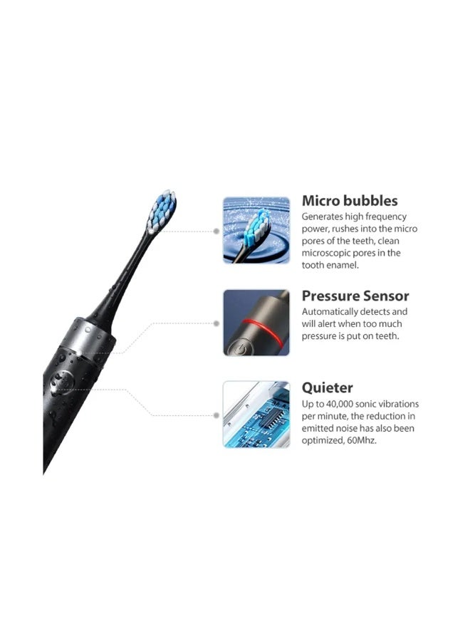 Bitvae Sonic Electric Toothbrush for Adults Black – Rechargeable Ultrasonic Tooth Brush with 5 Smart Modes, 8 Dupont Brush Heads, Fast USB Charging (2H), 30 Days Battery, Travel Case, IPX7 Waterproof, Soft “W” Shaped Bristles for Deep Cleansing, Whitening & Gum Care – Professional Dentist Recommended Toothbrush for Home, Travel & Office - Image 5