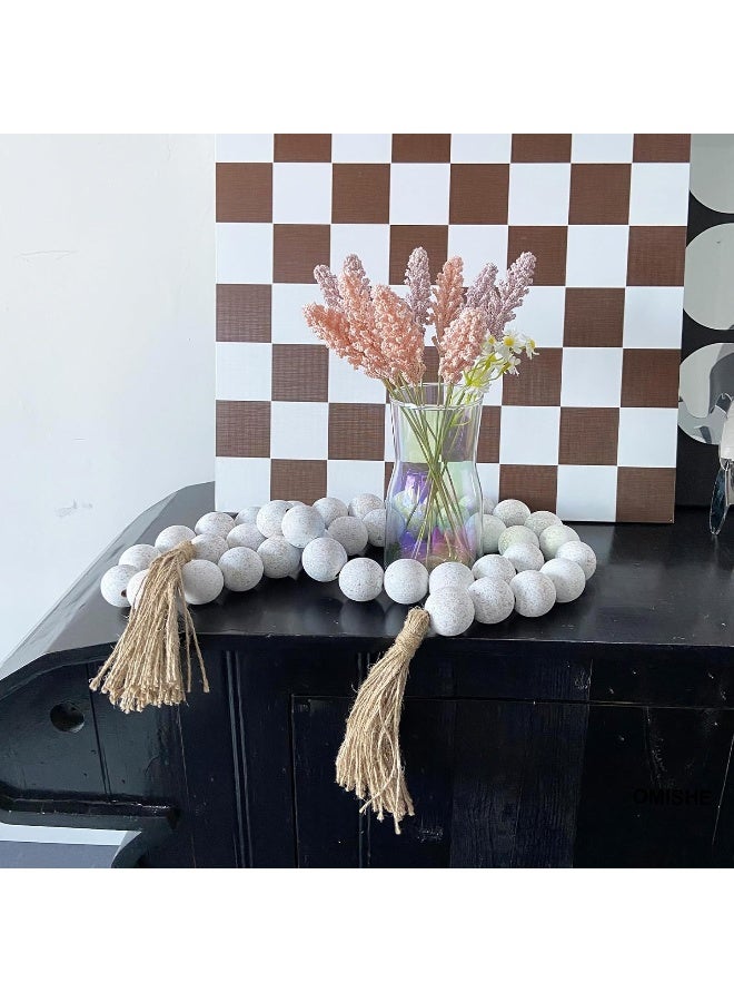 OMISHE OMISHE 76" Long Large Wood Bead Garland with 1.6" Diameter Wooden Beads and Tassels, Rustic Farmhouse Country Wood Beads Garland for Home Tiered Tray Decor, Decorative Beads with Tassels Rustic White  - Image 2