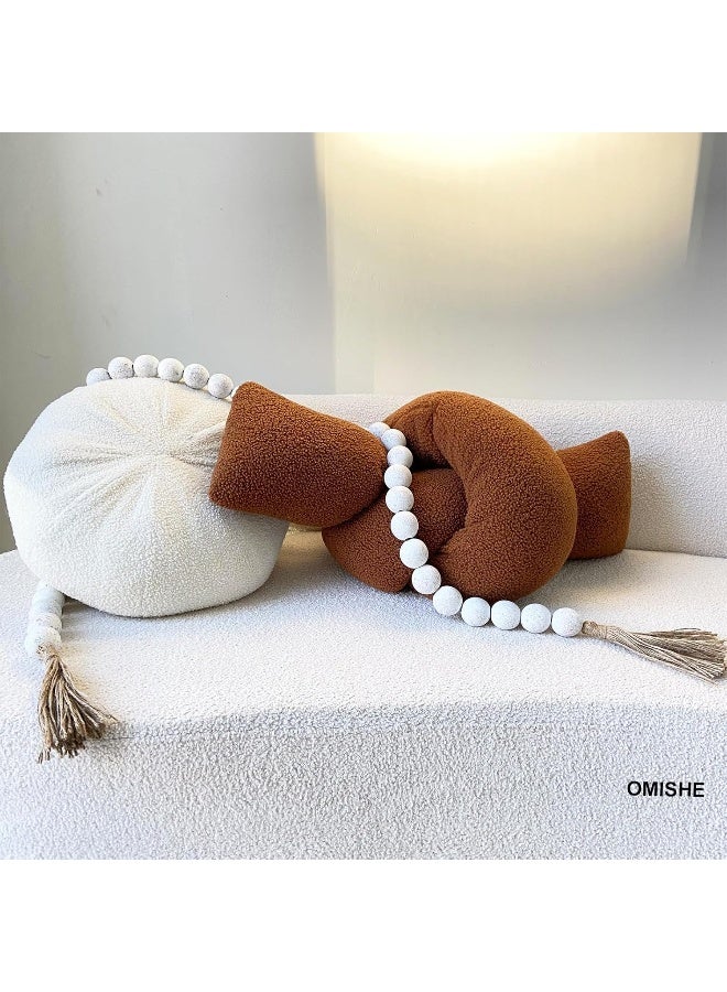 OMISHE OMISHE 76" Long Large Wood Bead Garland with 1.6" Diameter Wooden Beads and Tassels, Rustic Farmhouse Country Wood Beads Garland for Home Tiered Tray Decor, Decorative Beads with Tassels Rustic White  - Image 3