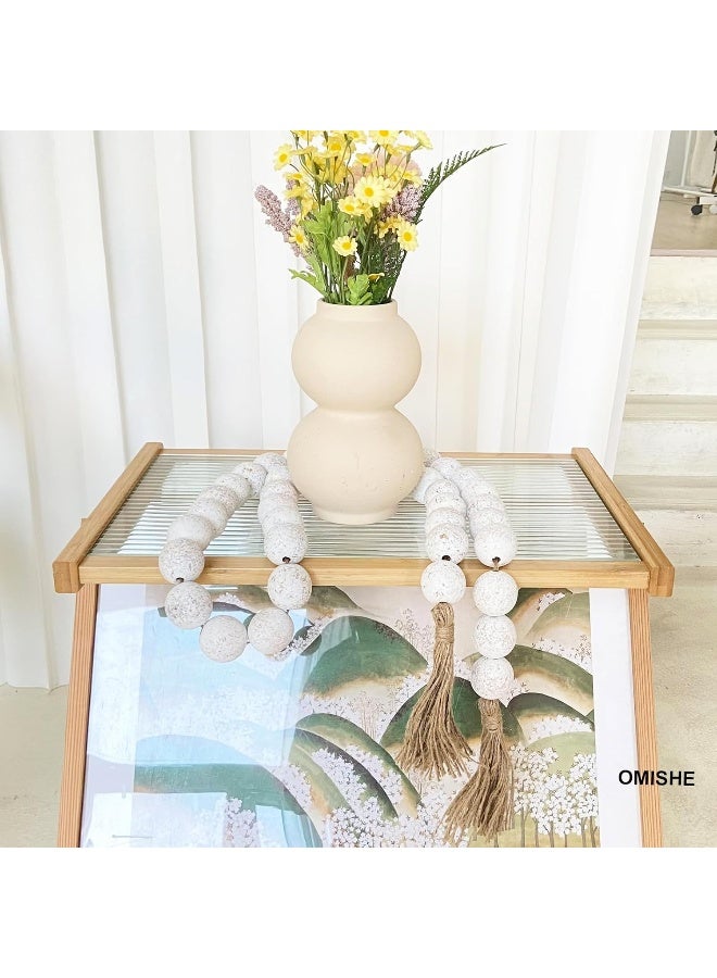 OMISHE OMISHE 76" Long Large Wood Bead Garland with 1.6" Diameter Wooden Beads and Tassels, Rustic Farmhouse Country Wood Beads Garland for Home Tiered Tray Decor, Decorative Beads with Tassels Rustic White  - Image 5