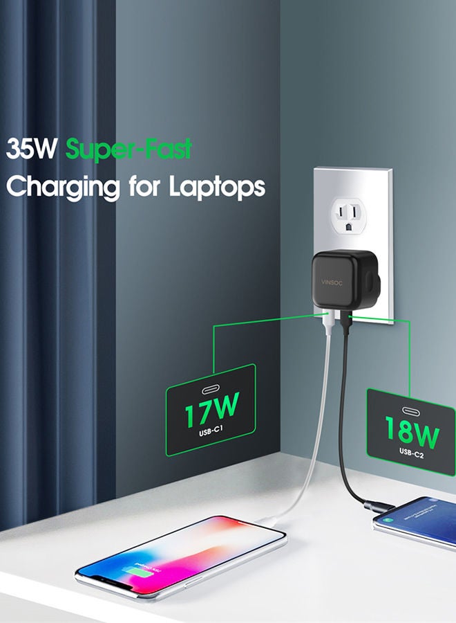 VINSOC 35W Dual USB C PD GaN Charger Plug Fast Charging Adapter Compatible with Macbook Air/iPhone 14/14 Plus/14 Pro/14 Pro Max/13 Pro/13 Pro Max/13/12/11 Black - Image 3