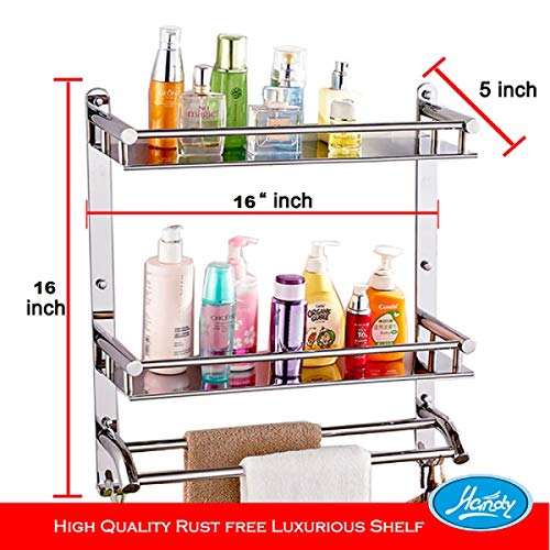 HANDY Stainless Steel Bathroom Accessories 2 Layer Multipurpose Wall Mount Bath Shelf Organizer Bathroom Shelf Kitchen Shelves (Chrome Finish, Silver - 16 Inch) - Image 2