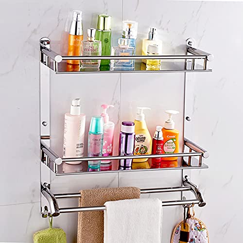 HANDY Stainless Steel Bathroom Accessories 2 Layer Multipurpose Wall Mount Bath Shelf Organizer Bathroom Shelf Kitchen Shelves (Chrome Finish, Silver - 16 Inch) - Image 1