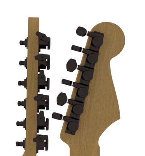 Hipshot Grip-Lock Vintage 6 Inline Bass Side Staggered Closed 8.5mm Tuners with Universal Mounting Plate, Black - Image 5