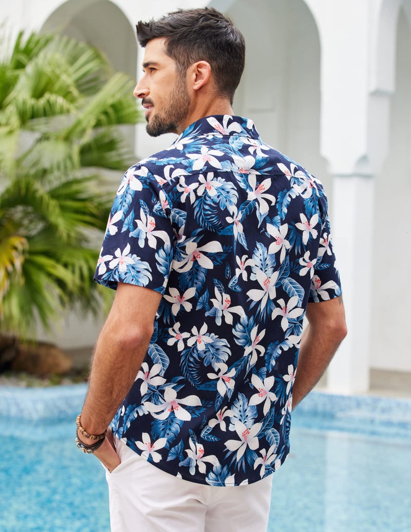 COOFANDY Mens Casual Button Down Shirt Short Sleeve Hawaiian Tropical Floral Shirt - Image 3