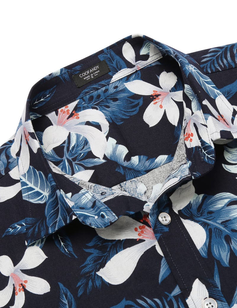 COOFANDY Mens Casual Button Down Shirt Short Sleeve Hawaiian Tropical Floral Shirt - Image 5
