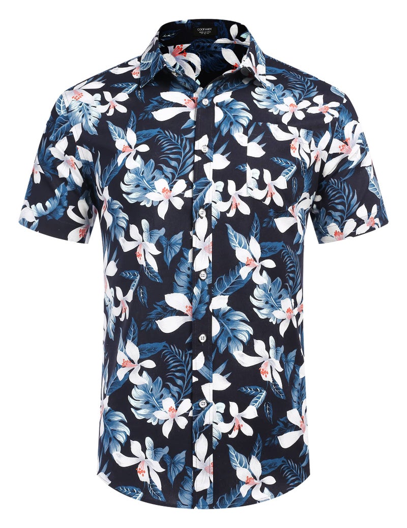 COOFANDY Mens Casual Button Down Shirt Short Sleeve Hawaiian Tropical Floral Shirt - Image 4