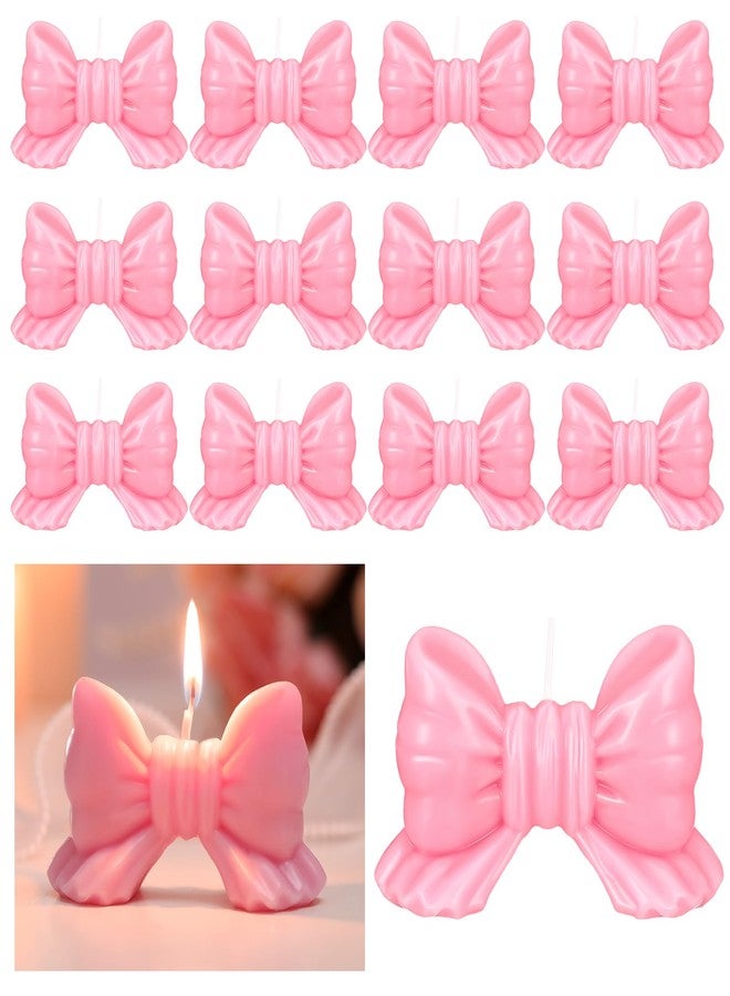 MTLEE 12 Pcs Pink Birthday Candles Pink Bow Birthday Decorations Decorative Soy Wax Candle for Coquette Party Table Photo Prop Girl 1st 2nd Women Supplies Gift - Image 1